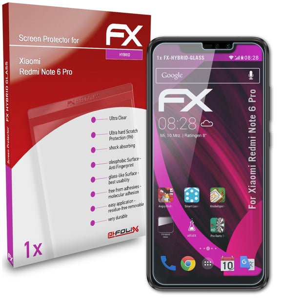 atFoliX FX-Hybrid-Glass Panzerglasfolie für Xiaomi Redmi Note 6 Pro
