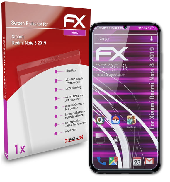 atFoliX FX-Hybrid-Glass Panzerglasfolie für Xiaomi Redmi Note 8 (2019)