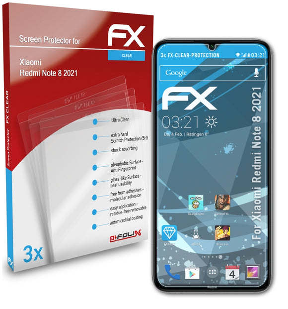 atFoliX FX-Clear Schutzfolie für Xiaomi Redmi Note 8 (2021)