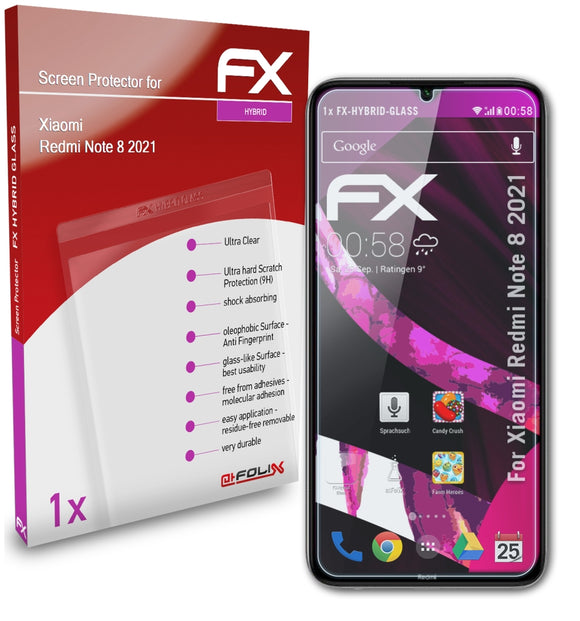 atFoliX FX-Hybrid-Glass Panzerglasfolie für Xiaomi Redmi Note 8 (2021)