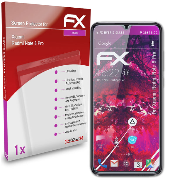 atFoliX FX-Hybrid-Glass Panzerglasfolie für Xiaomi Redmi Note 8 Pro