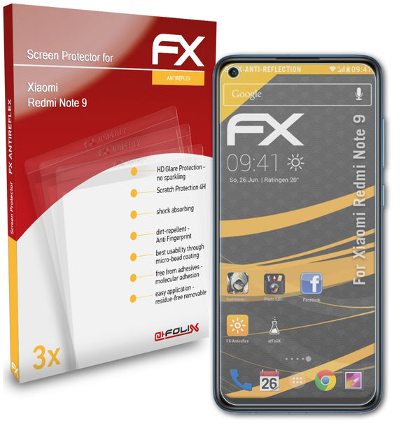 atFoliX FX-Antireflex Displayschutzfolie für Xiaomi Redmi Note 9