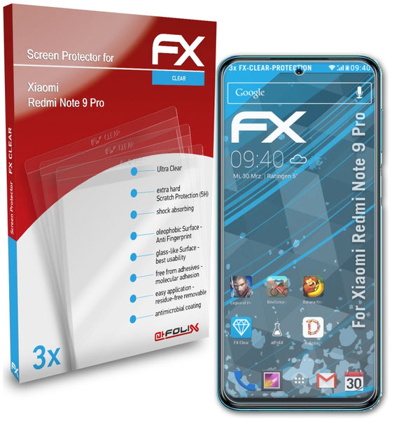 atFoliX FX-Clear Schutzfolie für Xiaomi Redmi Note 9 Pro