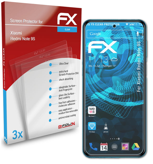 atFoliX FX-Clear Schutzfolie für Xiaomi Redmi Note 9S