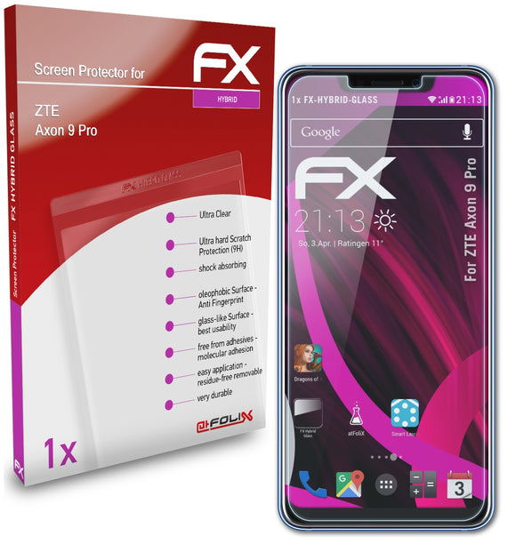 atFoliX FX-Hybrid-Glass Panzerglasfolie für ZTE Axon 9 Pro