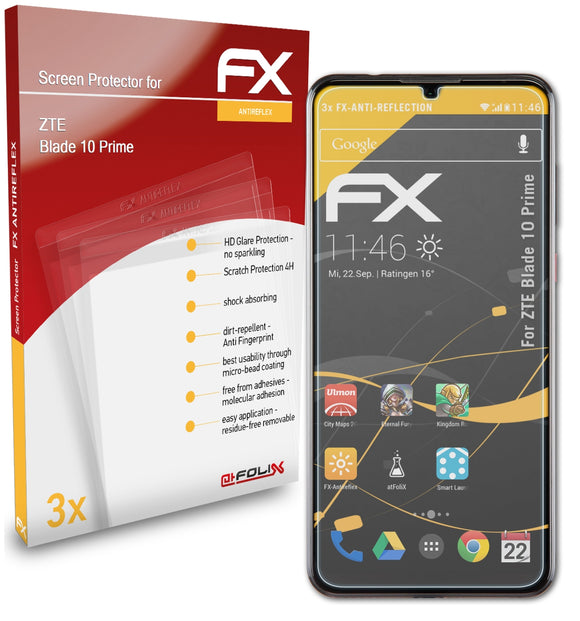 atFoliX FX-Antireflex Displayschutzfolie für ZTE Blade 10 Prime