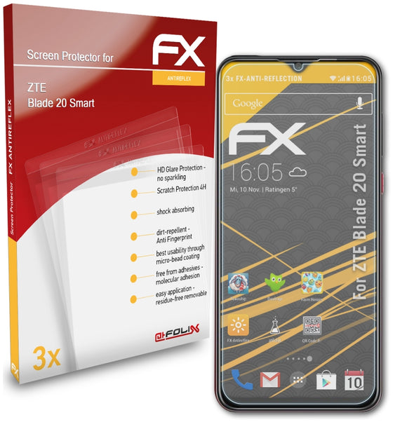 atFoliX FX-Antireflex Displayschutzfolie für ZTE Blade 20 Smart