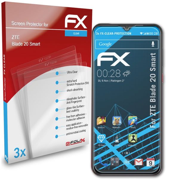 atFoliX FX-Clear Schutzfolie für ZTE Blade 20 Smart