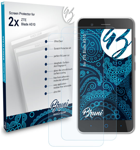 Bruni Basics-Clear Displayschutzfolie für ZTE Blade A510