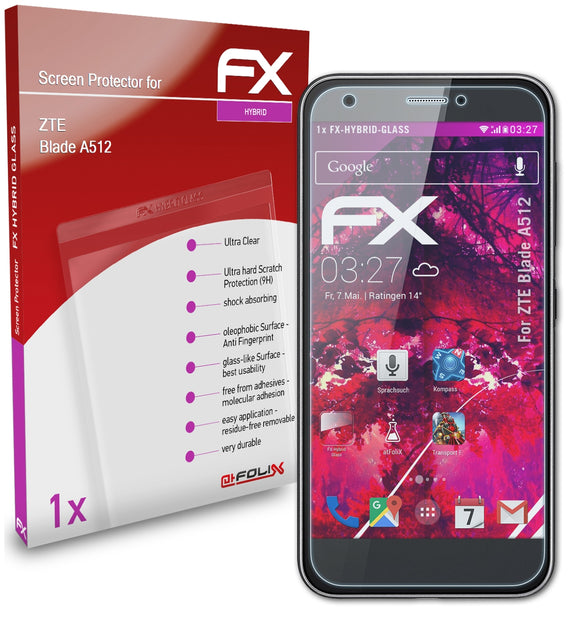 atFoliX FX-Hybrid-Glass Panzerglasfolie für ZTE Blade A512