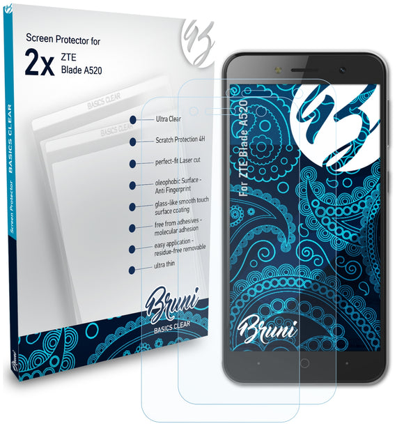 Bruni Basics-Clear Displayschutzfolie für ZTE Blade A520