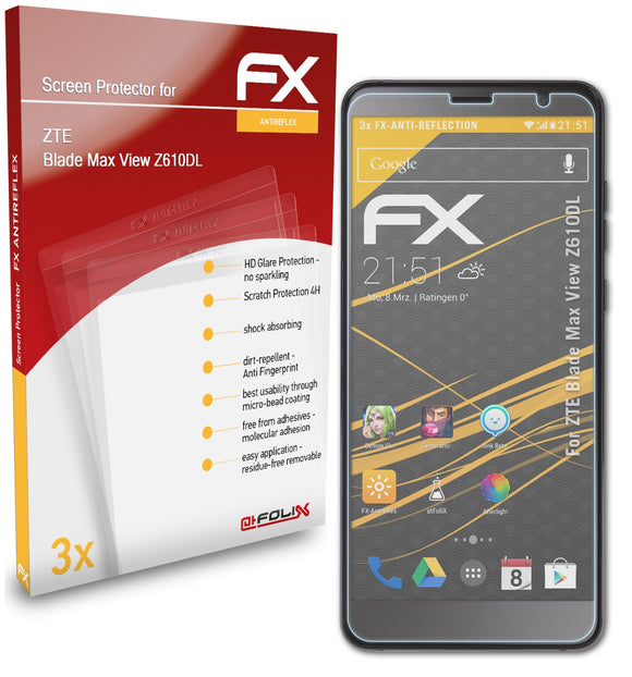 atFoliX FX-Antireflex Displayschutzfolie für ZTE Blade Max View (Z610DL)