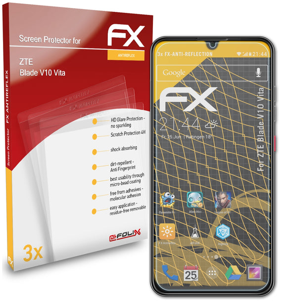 atFoliX FX-Antireflex Displayschutzfolie für ZTE Blade V10 Vita