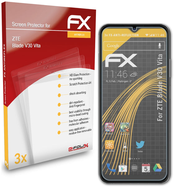 atFoliX FX-Antireflex Displayschutzfolie für ZTE Blade V30 Vita