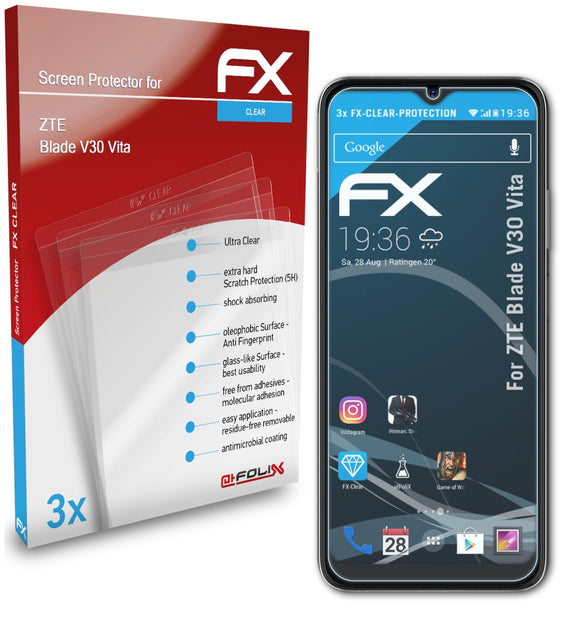 atFoliX FX-Clear Schutzfolie für ZTE Blade V30 Vita