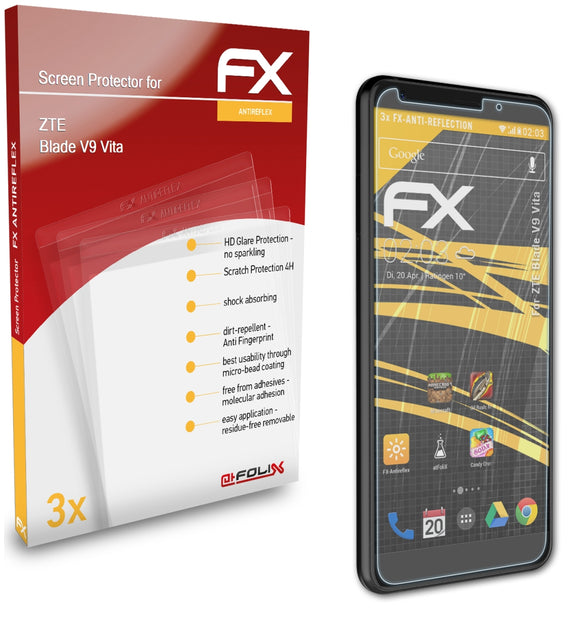 atFoliX FX-Antireflex Displayschutzfolie für ZTE Blade V9 Vita