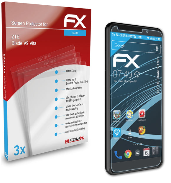 atFoliX FX-Clear Schutzfolie für ZTE Blade V9 Vita