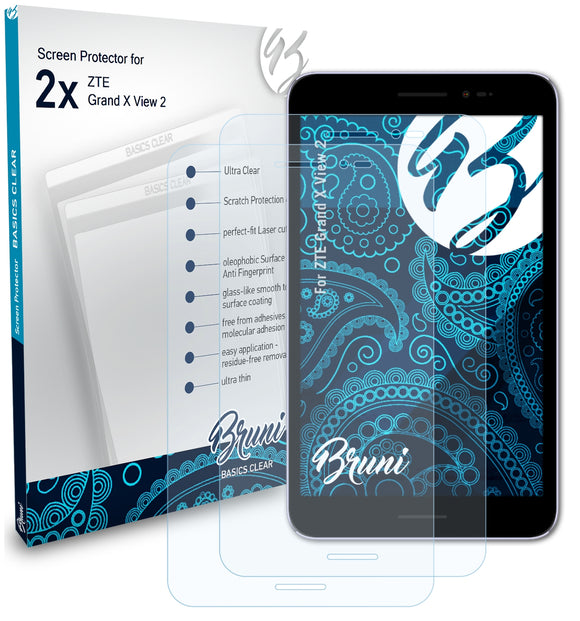 Bruni Basics-Clear Displayschutzfolie für ZTE Grand X View 2