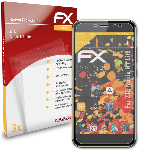 atFoliX FX-Antireflex Displayschutzfolie für ZTE Nubia N1 Lite