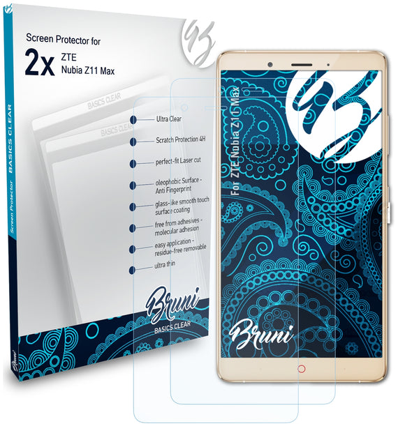 Bruni Basics-Clear Displayschutzfolie für ZTE Nubia Z11 Max